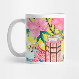 Preppy cheetah, chinoiserie jar and cherry blossom Mug